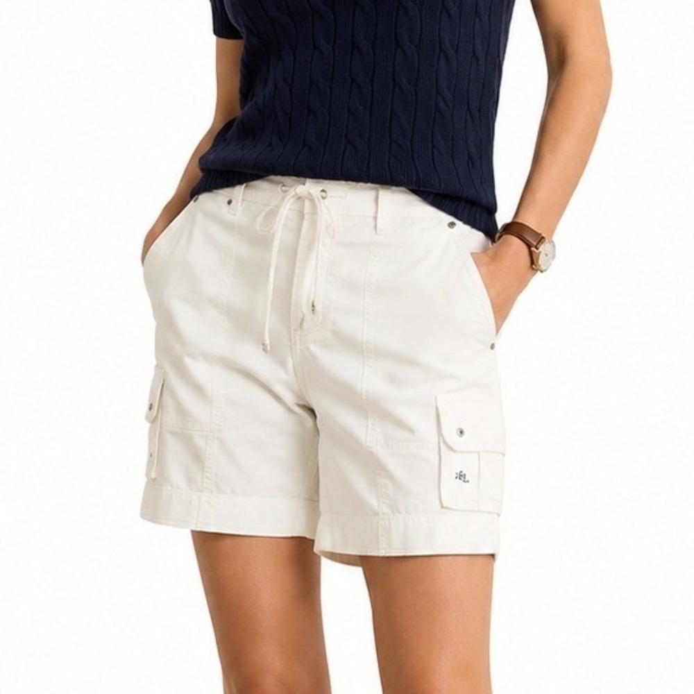 Lauren Ralph Lauren Womens Cargo Shorts White Cotton‎ Utility Casual Size 16
